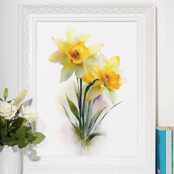Watercolor Daffodils Flowers Wall Art Illustration Print Poster Unframed - Picture 5 of 6